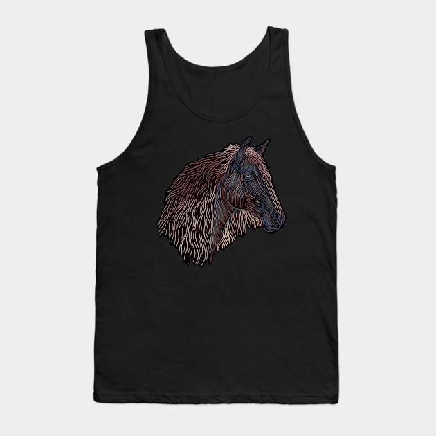 A line drawing of a brown horse with colorful mane. Tank Top by DaveDanchuk